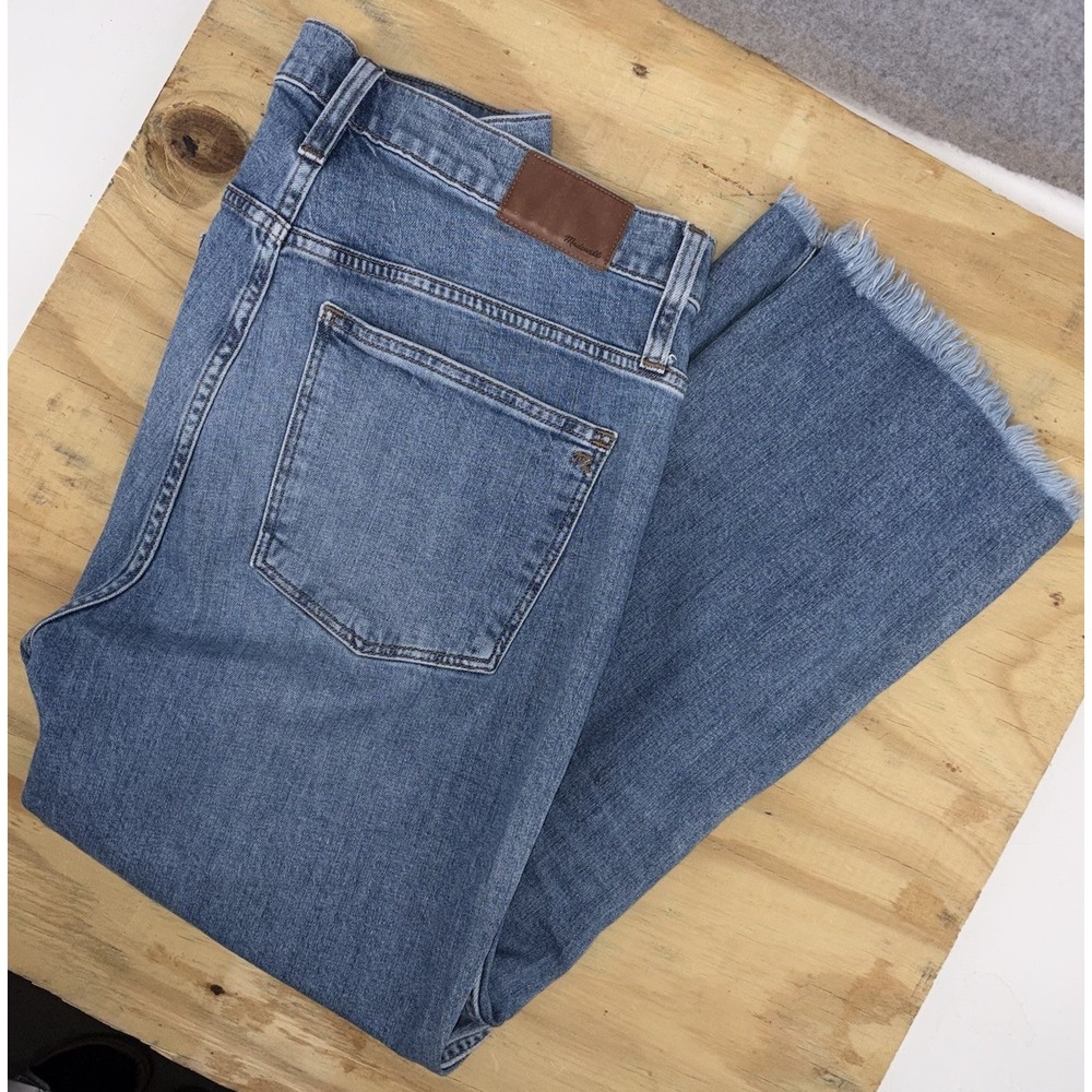 Madewell Cali Demi Boot Jeans Light Wash Raw Hem Womens 32 High Rise Stretch